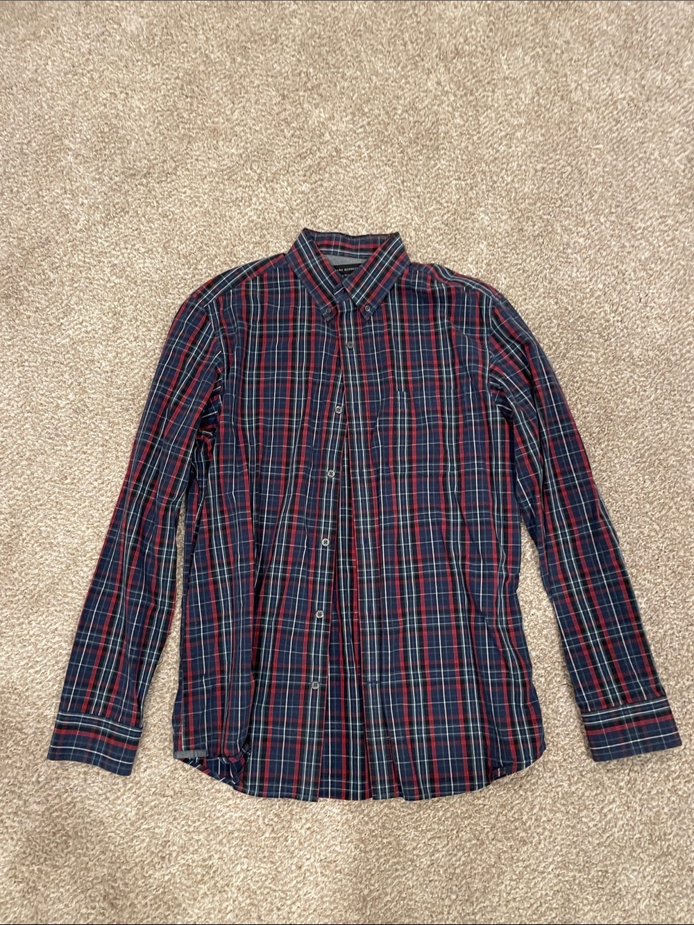 Banana Republic Red and Navy Plaid Button-Down Shirt